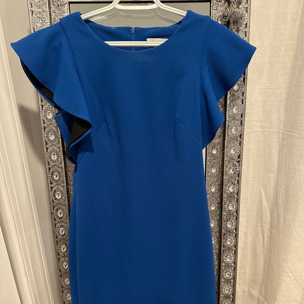 Calvin Klein Sheath suit  Dress Ruffle butterfly  Sleeve  Blue Size 10